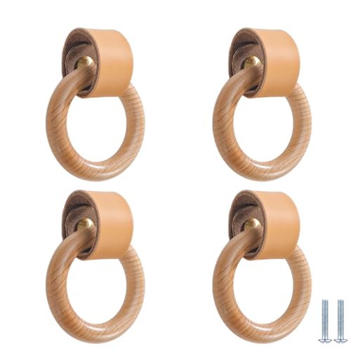PIYYQNY Kommode Möbelknöpfe 4 Stück Schubladenknöpfe Aus Massivholz Ledergriffe Für Kinderzimmer Geeignet Für Küchenschränke Badezimmerschränke Frisiertischschubladen(Khaki 90mm) von PIYYQNY