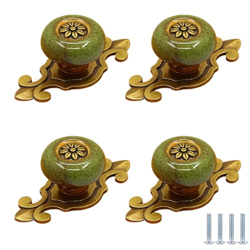 PIYYQNY Kommode Möbelknöpfe 4 Stück Vintage-Keramikgriffe Antike Möbelgriffe Geeignet Für Küche Schränke Kleiderschränke Schubladen Möbelbeschläge(Leopardengrün Vintage-Bronzebasis 74mm) von PIYYQNY