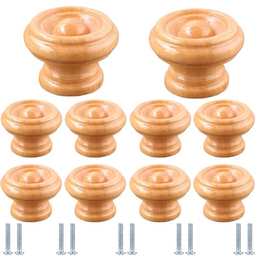 PIYYQNY Kommodenknöpfe 10 Stück Holzgriffe Für Schränke Holzknöpfe Für Kommodenschubladen Geeignet Für Küchenschränke Kleiderschränke Schubladen Holzgriffe Mit Einem Loch(Holzfarbe 37mm) von PIYYQNY