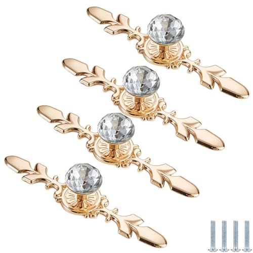 PIYYQNY Kommodenknöpfe 4 Stück Schubladengriffe Aus Klarem Kristall Schrankgriffe Aus Glas Mit Diamanten Geeignet Für Badezimmerschranktüren Küche Heimdekoration(Roségold 170mm) von PIYYQNY