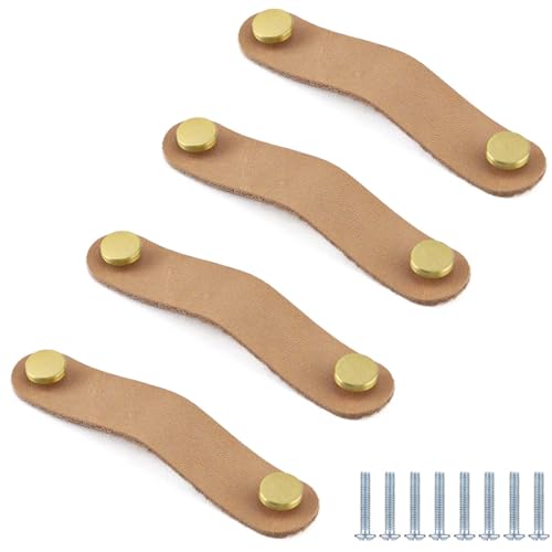 PIYYQNY Kommodenknöpfe 4 Stück Schubladengriffe Aus Leder Türgriff Für Kleiderschränke Aus Leder Geeignet Für Kinderzimmer Badezimmer Küchenschränke Und Kommoden(Khaki Lochmitte 128mm) von PIYYQNY