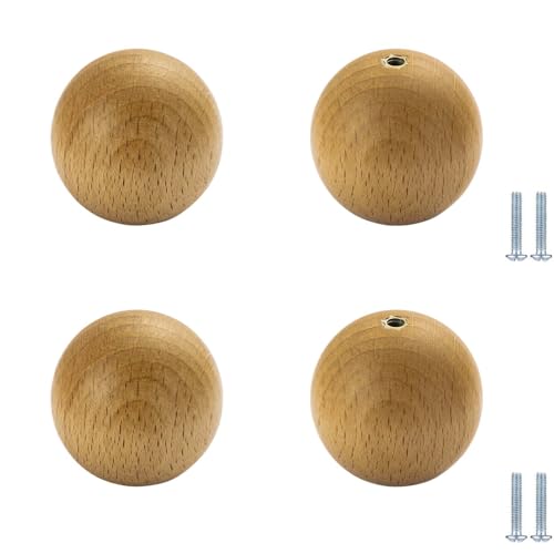 PIYYQNY Kommodenknöpfe 4 Stück Schubladenknöpfe Aus Holz Türgriffe Aus Massivholz Schrankgriffe Aus Holz Geeignet Für Küchenwandschränke Kleiderschränke Frisiertische(Buche 40mm) von PIYYQNY