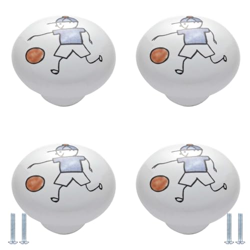 PIYYQNY Küchengriffe 4 Stück Bedruckte Keramikknöpfe Runde Schubladengriffe Mit Cartoon-Motiv Geeignet Für Küchenschränke Badezimmerschränke Frisiertische(Basketballjunge 38mm) von PIYYQNY