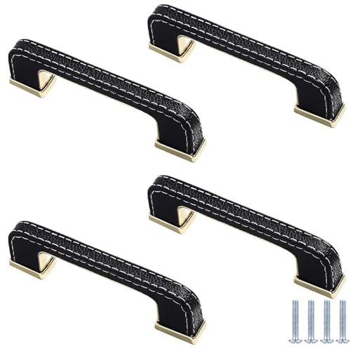 PIYYQNY Küchengriffe 4 Stück Schrankgriffe Aus Leder Kleiderschrankgriffe Aus Massiver Zinklegierung Kollisionssicher Geeignet Für Küchenschränke Schubladen Möbelbeschläge(Schwarz 96mm) von PIYYQNY