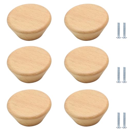 PIYYQNY Küchengriffe 6 Stück Schrankknöpfe Aus Holz Schubladenknöpfe Aus Holz Runde Möbelknöpfe Für Kommodenschubladen Kleiderschränke Schranktüren(Buche Rund 45mm) von PIYYQNY