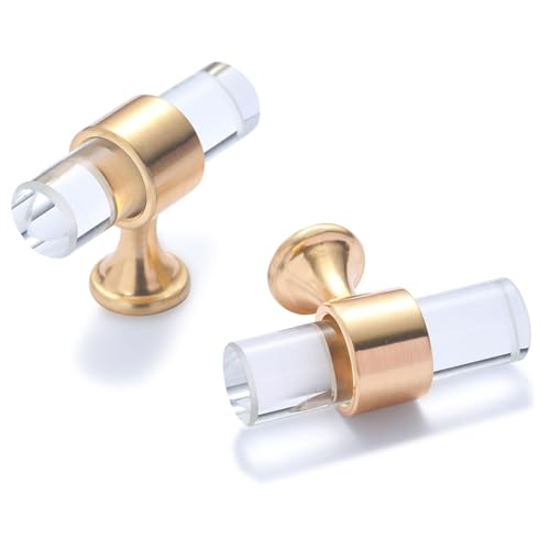 PIYYQNY Küchenknöpfe 2 Stück Stangengriff Aus Klarem Glas Schranktürgriff Aus Zinklegierung Geeignet Für Badezimmerschränke Frisiertischschubladen Dekorative Möbelgriffe(Gebürstetes Gold 50mm) von PIYYQNY