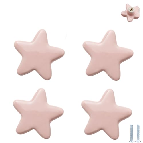 PIYYQNY Küchenknöpfe 4 Stück Keramikgriffe Für Kinderzimmer Schubladenknöpfe Im Cartoon-Stil Geeignet Für Kleiderschränke Schränke Frisiertischschubladen(Pink Stern 46mm) von PIYYQNY