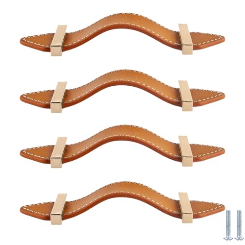 PIYYQNY Küchenknöpfe 4 Stück Möbelgriffe Aus Leder Schrankgriffe Aus Leder Geeignet Für Kleiderschränke Schubladen Badezimmerschränke Frisiertische(Orange Lochmitte 128mm) von PIYYQNY