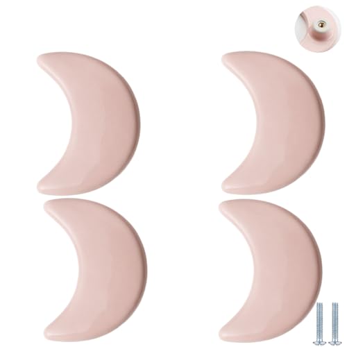 PIYYQNY Möbel Griffe Für Küchenschränke 4 Stück Keramikgriffe Für Kinderzimmer Schubladenknöpfe Im Cartoon-Stil Geeignet Für Kleiderschränke Schränke Frisiertischschubladen(Pink Mond 60mm) von PIYYQNY