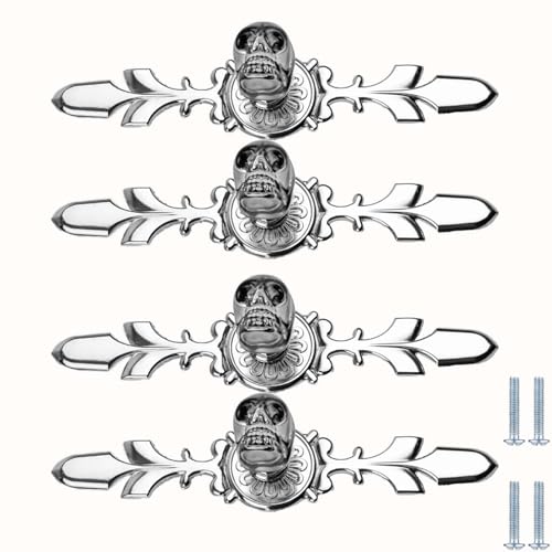 PIYYQNY Möbel Griffe Für Küchenschränke 4 Stück Kristallglasknopf Möbelschubladengriff Mit Totenkopfmotiv Schranktürgriff Geeignet Für Küche Heimdekoration(Grau/Silber Einzelloch 120mm) von PIYYQNY