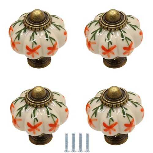 PIYYQNY Möbelgriffe 4 Stück Handbemalte Keramikknöpfe Kürbisgriffe Im Retro-Landhausstil Geeignet Für Kommodenschubladenknöpfe Kleiderschränke Küchenschränke(Grün 35mm) von PIYYQNY