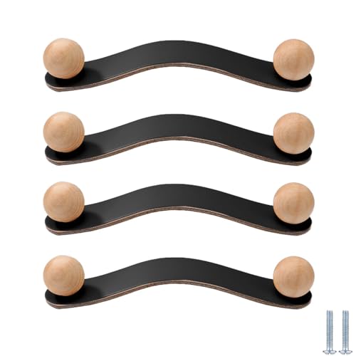 PIYYQNY Möbelgriffe 4 Stück Handgefertigte Schranktürgriffe Aus Leder Schubladengriffe Aus Holz Für Kinderzimmer Schrankknöpfe Aus Leder Geeignet Für Kleiderschränke Heimdekoration(128mm Schwarz) von PIYYQNY