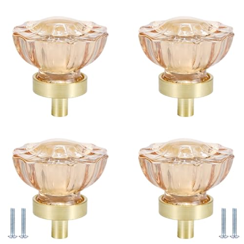 PIYYQNY Möbelgriffe 4 Stück Klare Kristallgriffe Vintage-Garderobenknöpfe In Blumenform Für Kommodenschubladen Badezimmerschränke Küchen Büros(Champagner 35mm) von PIYYQNY