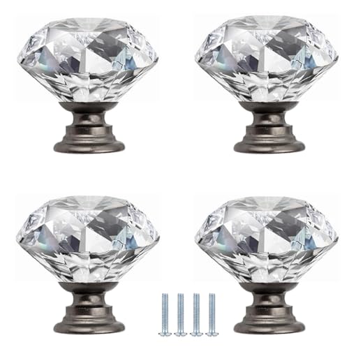 PIYYQNY Möbelgriffe 4 Stück Schubladenknopf Aus Kristallglas Kleiner Griff Für Schranktüren Transparenter Kristallglasknopf Geeignet Für Frisiertisch Kleiderschrank Bücherregal(Grau 30mm) von PIYYQNY