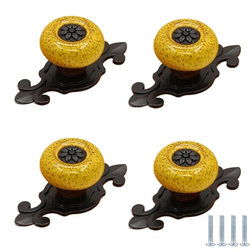 PIYYQNY Möbelgriffe 4 Stück Vintage-Keramikgriffe Antike Möbelgriffe Geeignet Für Küche Schränke Kleiderschränke Schubladen Möbelbeschläge(Leopardengelb Schwarze Basis 74mm) von PIYYQNY