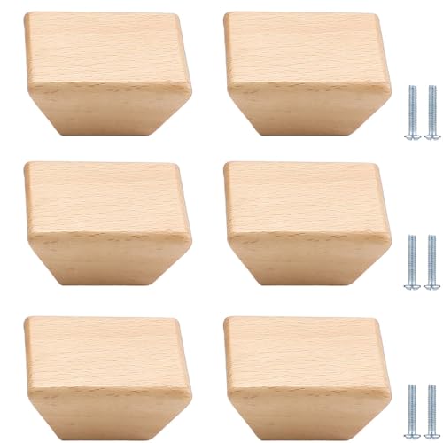 PIYYQNY Möbelgriffe 6 Stück Schubladenknöpfe Aus Holz Runde Holzgriffe Für Kinderzimmer Einloch-Kommodenschubladengriffe Für Küche Schränke Kleiderschränke(Buche Quadratisch 40mm) von PIYYQNY