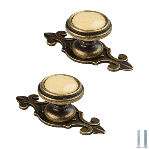 PIYYQNY Möbelgriffe Vintage 2 Stück Vintage-Schrankgriffe Antike Keramik-Schubladengriffe Kleiderschranktürknöpfe Geeignet Für Küche Möbelbeschläge Schminktischdekoration(Vintage-Messing 75mm) von PIYYQNY
