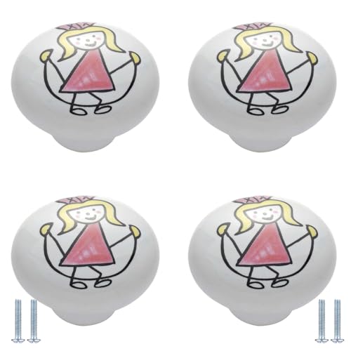 PIYYQNY Möbelgriffe Vintage 4 Stück Bedruckte Keramikknöpfe Runde Schubladengriffe Im Cartoon-Stil Geeignet Für Küchenschränke Badezimmerschränke Frisiertische(Hüpfendes Mädchen 38mm) von PIYYQNY