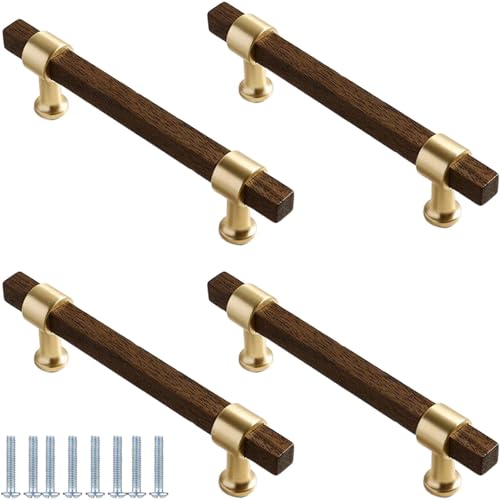 PIYYQNY Möbelgriffe Vintage 4 Stück Schrankknöpfe Mit Quadratischem Griff Aus Holz Schranktür- Und Schubladengriffe Geeignet Für Küche Schlafzimmer-Frisiertisch Badezimmerschrank(Walnuss 192mm) von PIYYQNY