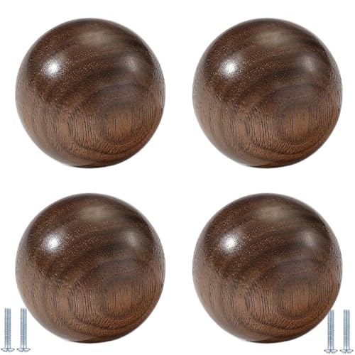 PIYYQNY Möbelgriffe Vintage 4 Stück Schubladenknöpfe Aus Holz Runde Holzgriffe Für Kinderzimmer Einloch-Kommodenschubladengriffe Für Küche Schränke Kleiderschränke(Walnuss Rund 40mm) von PIYYQNY