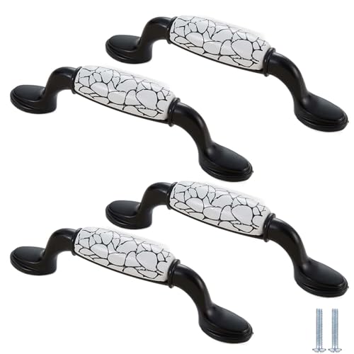 PIYYQNY Möbelgriffe Vintage 4 Stück Schwarze Keramikgriffe Keramikgriffe Mit Rissiger Oberfläche Geeignet Für Küchen- Badezimmerschränke Heimdekor-Griffe(Schwarz Lochmitte 96mm) von PIYYQNY