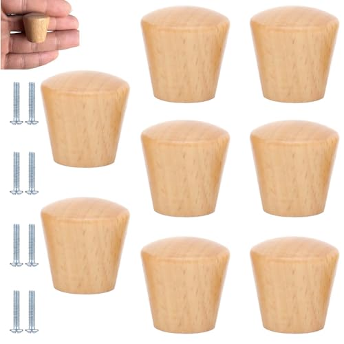 PIYYQNY Möbelgriffe Vintage 8 Stück Schrankholzgriffe Konische Schubladenknöpfe Aus Holz Mit Schrauben Geeignet Für Schränke Kleiderschränke Und Kommodenschubladen(Buche 22 X 22mm) von PIYYQNY