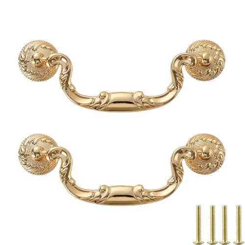 PIYYQNY Möbelknöpfe Vintage 2 Stück K Gold Messing Griff Reines Kupfer Schrank Schublade Schrank Tür Griff Möbel Dekoration Schubladen-Griffe(Lochmitte 76mm) von PIYYQNY
