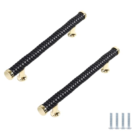 PIYYQNY Möbelknöpfe Vintage 2 Stück Schrankgriffe Aus Massiver Zinklegierung Türgriffe Aus Leder Geeignet Für Kleiderschrankschubladen Küchenschränke Heimdekoration(Schwarz Lochmitte 128mm) von PIYYQNY