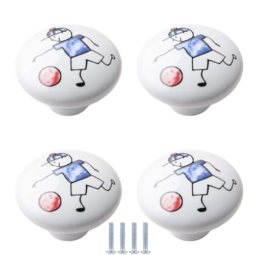 PIYYQNY Möbelknöpfe Vintage 4 Stück Keramikknopf Mit Cartoon-Muster Kleiderschrankknopf Für Kinderzimmer Einloch-Schranktürgriff Kommodenschubladengriff(Basketball 38mm) von PIYYQNY