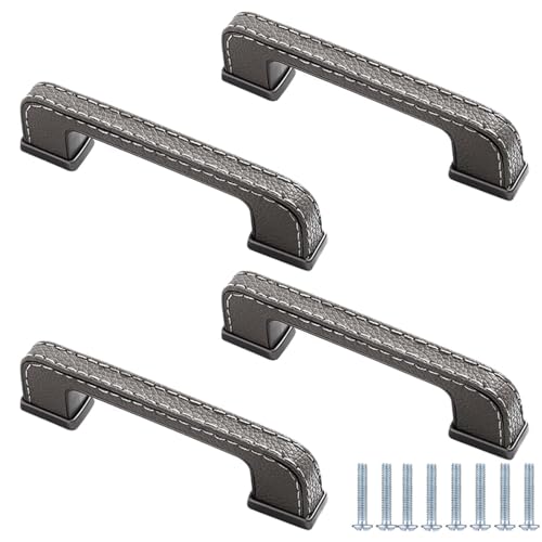 PIYYQNY Möbelknöpfe Vintage 4 Stück Schrankgriffe Aus Leder Kleiderschrankgriffe Aus Massiver Zinklegierung Kollisionssicher Geeignet Für Küchenschränke Schubladen Möbelbeschläge(Grau 128mm) von PIYYQNY