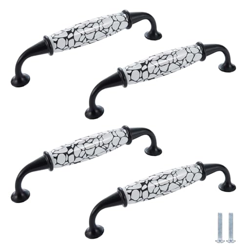 PIYYQNY Möbelknöpfe Vintage 4 Stück Schwarze Keramikgriffe Keramikgriffe Mit Rissiger Oberfläche Geeignet Für Küchen- Badezimmerschränke Heimdekor-Griffe(Schwarz Lochmitte 128mm) von PIYYQNY