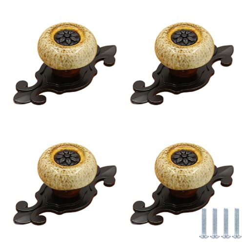 PIYYQNY Möbelknöpfe Vintage 4 Stück Vintage-Keramikgriffe Antike Möbelgriffe Geeignet Für Küche Schränke Kleiderschränke Schubladen Möbelbeschläge(Leopardenweiß Schwarze Basis 74mm) von PIYYQNY