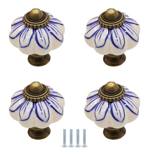 PIYYQNY Schrank-Griffe 4 Stück Handbemalte Keramikknöpfe Kürbisgriffe Im Retro-Landhausstil Geeignet Für Kommodenschubladenknöpfe Kleiderschränke Küchenschränke(Blau 35mm) von PIYYQNY
