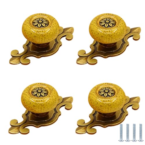 PIYYQNY Schrank-Griffe 4 Stück Vintage-Keramikgriffe Antike Möbelgriffe Geeignet Für Küche Schränke Garderoben Schubladen Möbelbeschläge(Leopardengelb Vintage-Bronzebasis 74mm) von PIYYQNY