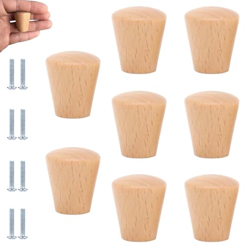 PIYYQNY Schrank-Griffe 8 Stück Schrankholzgriffe Konische Schubladenknöpfe Aus Holz Mit Schrauben Geeignet Für Schränke Kleiderschränke Und Kommodenschubladen(Buche 24 X 28mm) von PIYYQNY
