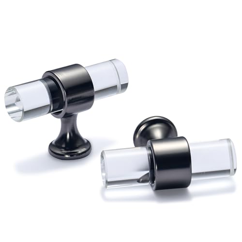 PIYYQNY Schrankgriffe 2 Stück Stangengriff Aus Klarem Glas Kleiderschranktürgriff Aus Zinklegierung Geeignet Für Badezimmerschränke Frisiertischschubladen Dekorative Möbelgriffe(Gun Black 50mm) von PIYYQNY