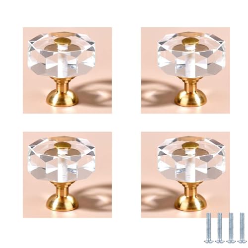 PIYYQNY Schrankgriffe 4 Stück Kristallglasknopf Aus Reinem Messing Runder Schubladengriff Geeignet Für Frisiertisch Schrank Kleiderschrankgriff(Transparent Einzelloch 30mm) von PIYYQNY