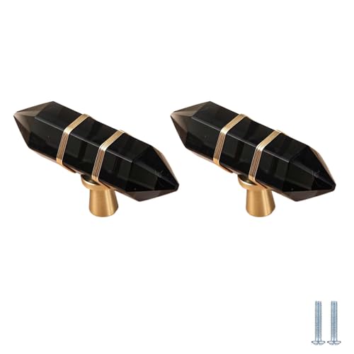 PIYYQNY Schubladen-Griffe 2 Stück Kristallgriffe Griffe Aus Messing Und Kristall Geeignet Für Frisiertische Schubladen Kleiderschränke Schranktüren(Schwarz 60mm) von PIYYQNY