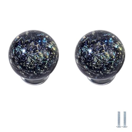 PIYYQNY Schubladen-Griffe 2 Stück Schubladenknopf Aus Kristall Mit Sternenhimmel-Motiv Runder Glasgriff Für Schränke Geeignet Für Frisiertische Badezimmerschränke Küchenschränke(Silberne Basis 30mm) von PIYYQNY