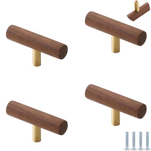 PIYYQNY Schubladen-Griffe 4 Stück Schrankgriffe Aus Holz Schubladengriffe Aus Massivholz Geeignet Für Küche Kommoden Schubladengriffe Aus Holz(Walnuss 60mm) von PIYYQNY