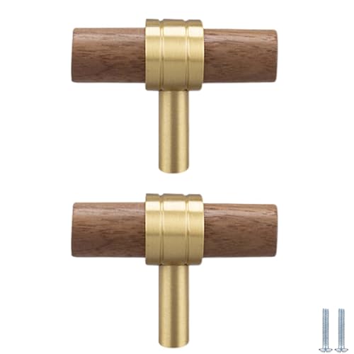 PIYYQNY Schubladengriff 2 Stück Küchenschrankgriffe Aus Naturholz Vintage-Garderobengriffe Messingsockel Mit Schrauben Geeignet Für Schranktüren Kommodenschubladen Küche(Walnuss 50mm) von PIYYQNY