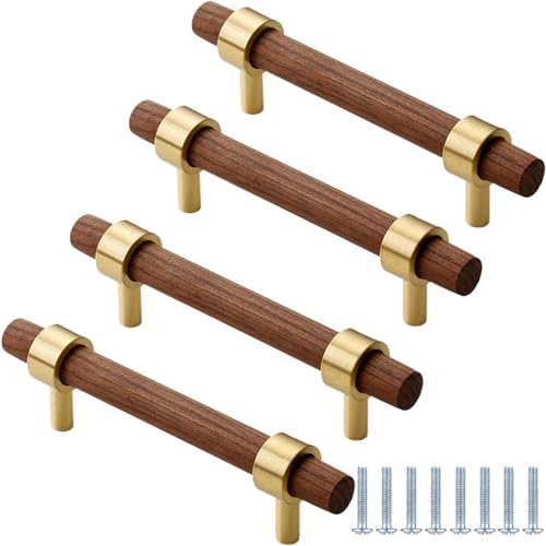 PIYYQNY Schubladengriff 4 Stück Schrankgriffe Und -Griffe Aus Walnussholz Schubladengriffe Im Vintage-Stil Geeignet Für Kommoden Kleiderschränke Möbeldekoration(Lochmitte 128mm) von PIYYQNY