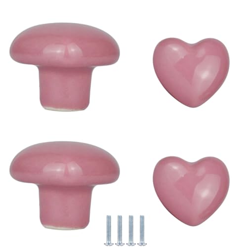 PIYYQNY Schubladengriffe 4 Stück Herzförmige Keramikknöpfe Süße Kleiderschrankgriffe Für Kinderzimmer Geeignet Für Badezimmerschränke Schubladen Heimdekoration(Pink 39mm) von PIYYQNY