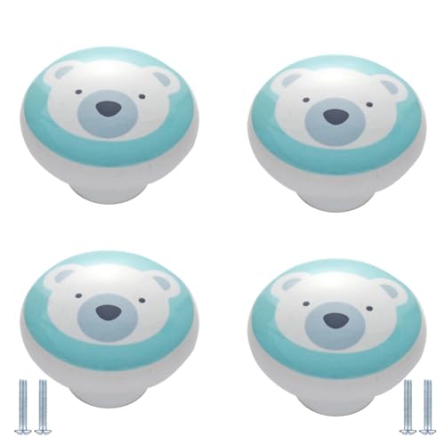 PIYYQNY Schubladengriffe 4 Stück Keramikknöpfe Im Cartoon-Stil Runde Schubladengriffe Schrankknöpfe Geeignet Für Schranktüren Badezimmerschränke Frisiertischschubladen(Eisbär 38mm) von PIYYQNY