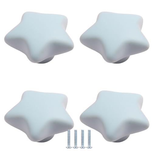 PIYYQNY Schubladengriffe 4 Stück Keramikknopf Für Kinderzimmer Süßer Cartoon-Schubladengriff Geeignet Für Küche Badezimmer Kleiderschrank Schrank(Blau Stern 47mm) von PIYYQNY