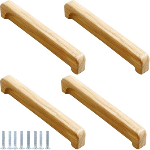 PIYYQNY Schubladengriffe 4 Stück Schrankgriffe Aus Holz Schubladengriffe Aus Massivholz Geeignet Für Schranktüren Küchenschränke Kommodenschubladengriffe(Eschenholz Lochmitte 192mm) von PIYYQNY