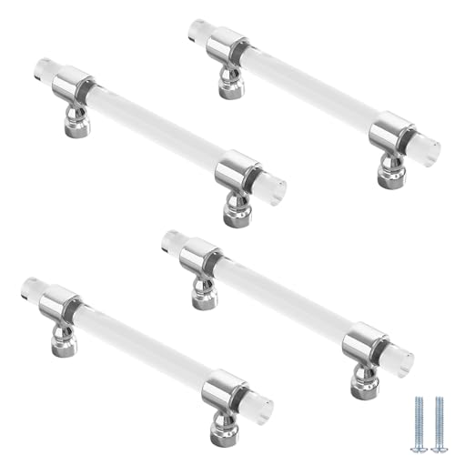 PIYYQNY Schubladengriffe 4 Stück Schrankgriffe Aus Klarem Kristall Kristallgriffe Für Kommodenschubladen Geeignet Für Schranktüren Küchen Möbeldekoration(Silber Lochmitte 320mm) von PIYYQNY