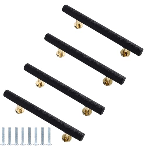PIYYQNY Schubladengriffe 4 Stück Schranktürgriffe Aus Leder Schrankgriffe Aus Massiver Zinklegierung Geeignet Für Kleiderschränke Schubladen Küchen Badezimmerschränke(Schwarz Lochmitte 96mm) von PIYYQNY