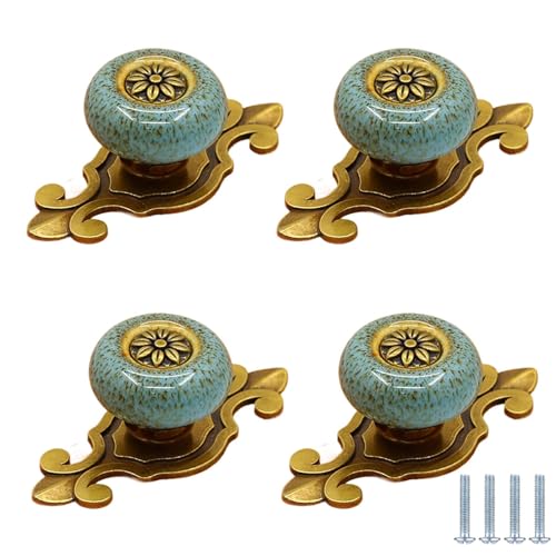 PIYYQNY Schubladengriffe 4 Stück Vintage-Keramikgriffe Antike Möbelgriffe Geeignet Für Küche Schränke Kleiderschränke Schubladen Möbelbeschläge(Leopardenblau Vintage-Bronze-Basis 74mm) von PIYYQNY
