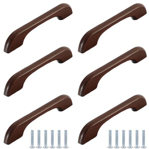 PIYYQNY Schubladengriffe 6 Stück Schrankgriffe Aus Massivholz Möbelgriffe Aus Holz Kleiderschrank Schubladengriffe Geeignet Für Frisiertische Heimdekoration(Walnuss Lochmitte 96mm) von PIYYQNY